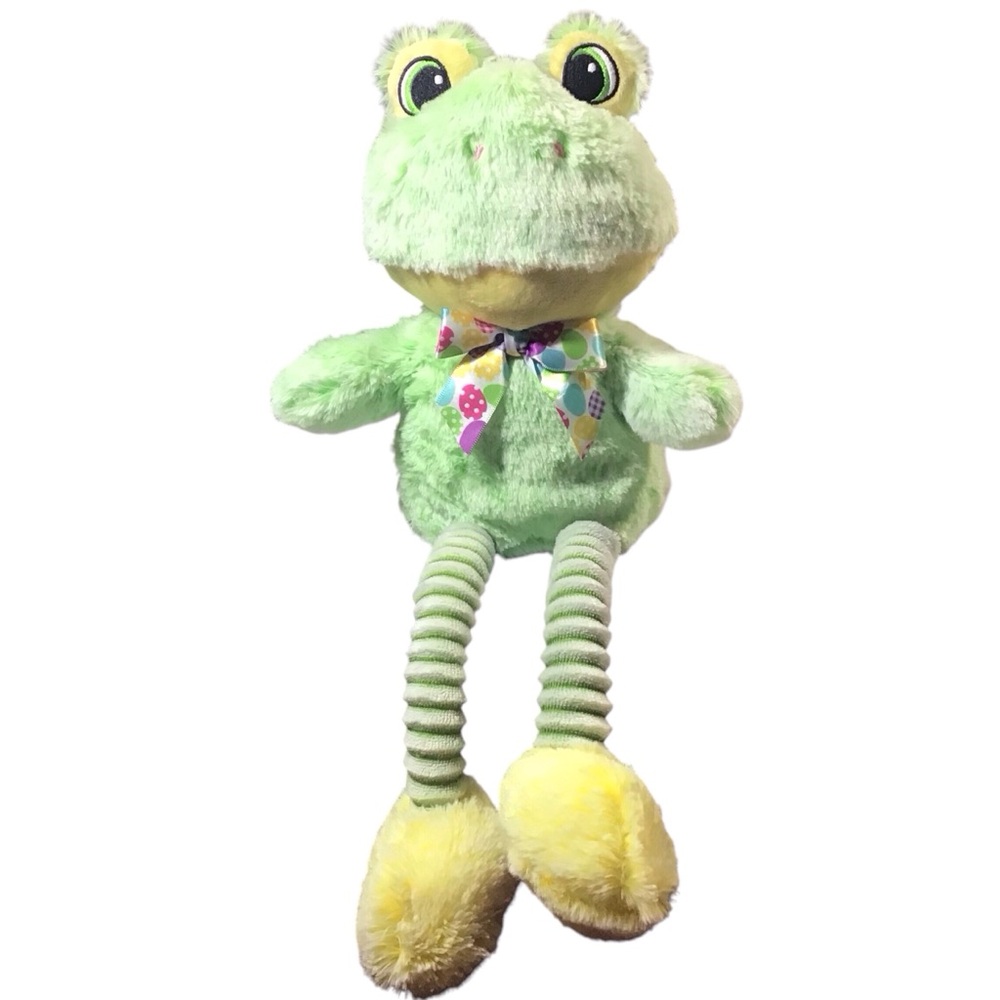 Greenbrier Green Frog Stuffed Animal Plush Toy Easter Egg Bow Tie Ribbed Legs